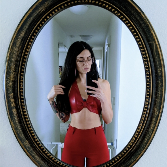 Tops - Red leather bralette